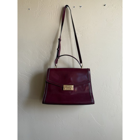 Tory Burch Patent Leather Juliette Top Handle Satchel Purse Burgundy Large‎ - Picture 1 of 6